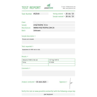 Hygetropin 100 IU (USA) Pharmaceutical
